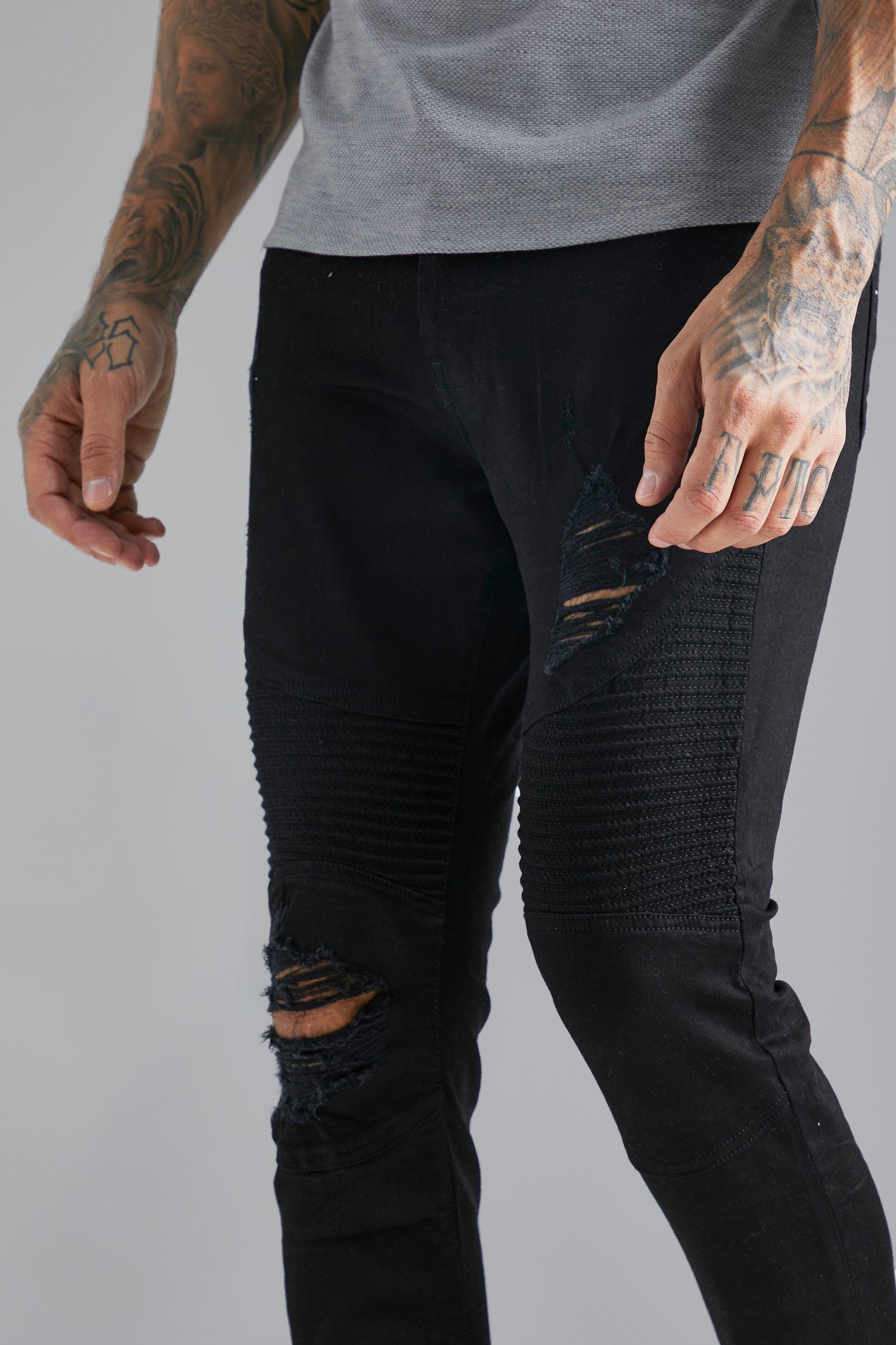 Black distressed hot sale biker jeans